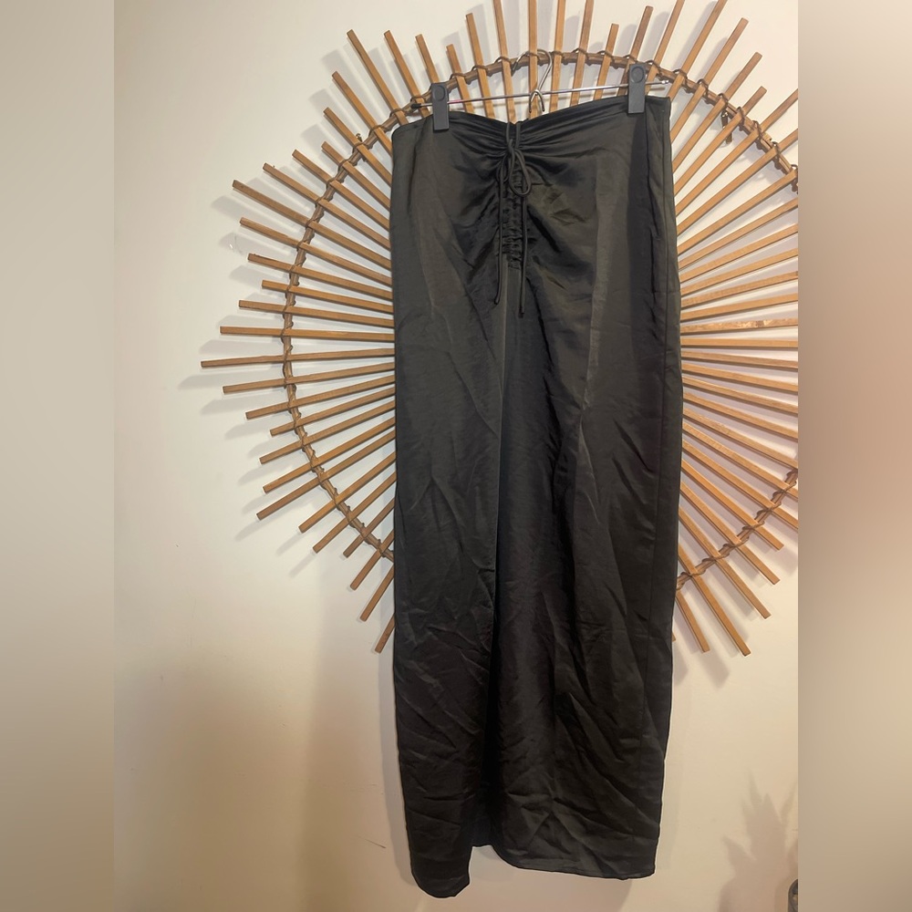 Princess Polly Black Satin Maxi Skirt with Ruching at Waist Sz 8 Goth Emo